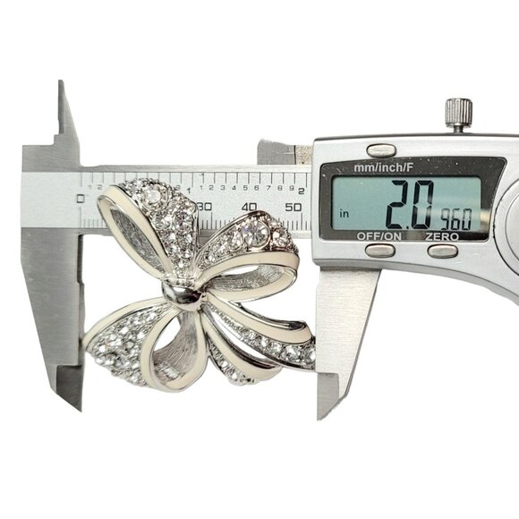 Nolan Miller Vintage Silver Tone White Enamel Clear Rhinestone Bow Brooch Signed - Picture 8 of 9